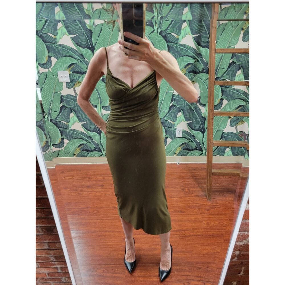 Diane Von Furstenberg Slip Dress in Olive Green